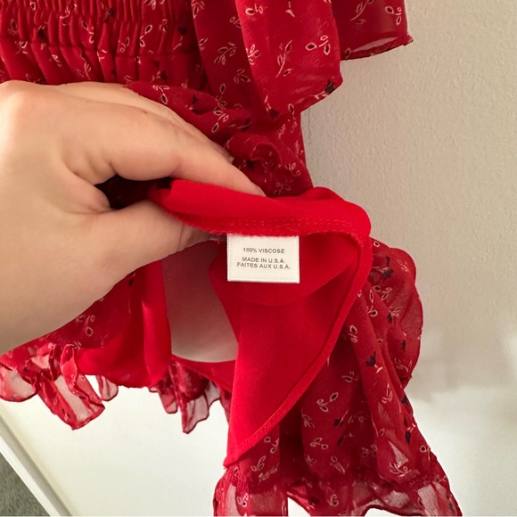 Misa Los Angeles Darla Red Floral Off Shoulder Tiered Ruffle Mini Dress L (JJ) - Picture 7 of 7